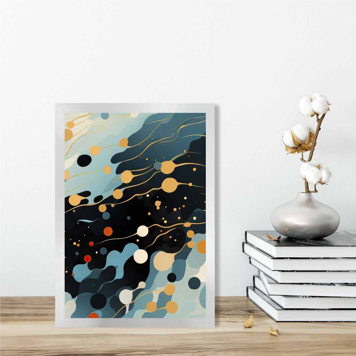 Abstrakter Flüssigkunstdruck Blau, Orange und Rot Nr. 3