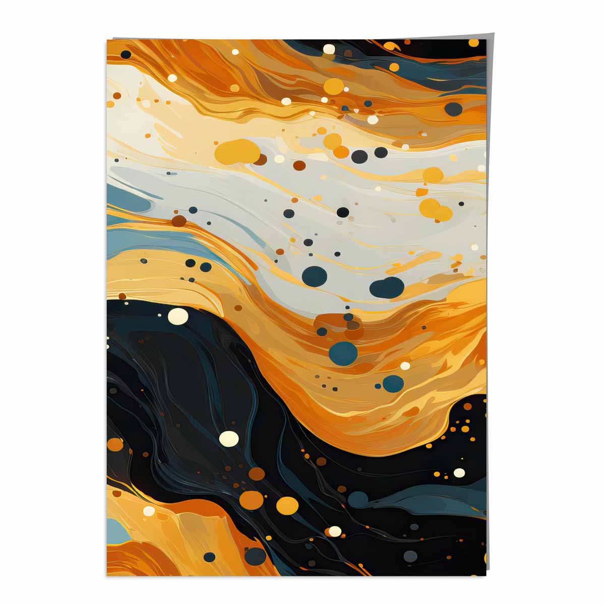 Abstraktes Gemälde, Fluid-Art-Druck, Blau, Orange und Beige Nr. 3