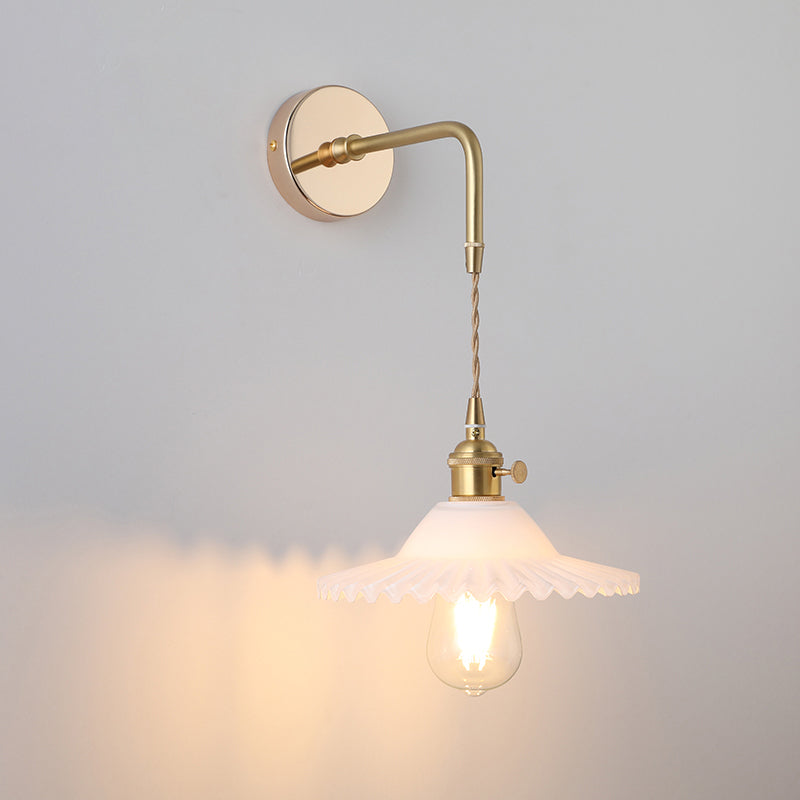 Schattierte Glastisch Wandlampe Vintage Einzel-Glühbirne Nachttisch Wandmontierte Lampe in Gold | Karnz