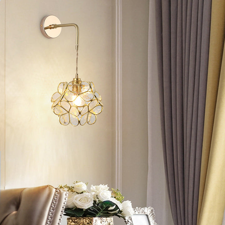 Schattierte Glastisch Wandlampe Vintage Einzel-Glühbirne Nachttisch Wandmontierte Lampe in Gold | Karnz