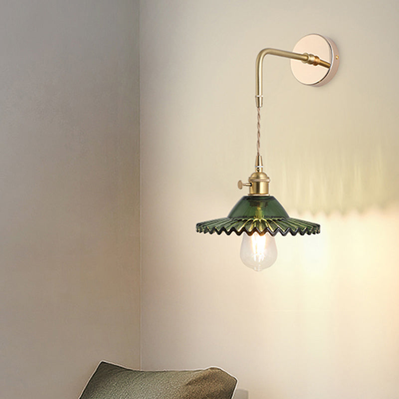 Schattierte Glastisch Wandlampe Vintage Einzel-Glühbirne Nachttisch Wandmontierte Lampe in Gold | Karnz