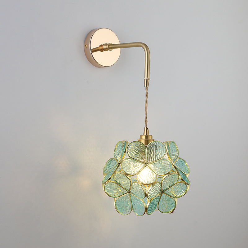 Schattierte Glastisch Wandlampe Vintage Einzel-Glühbirne Nachttisch Wandmontierte Lampe in Gold | Karnz