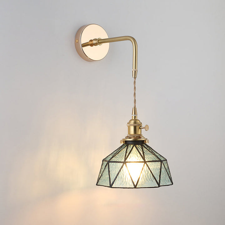 Schattierte Glastisch Wandlampe Vintage Einzel-Glühbirne Nachttisch Wandmontierte Lampe in Gold | Karnz