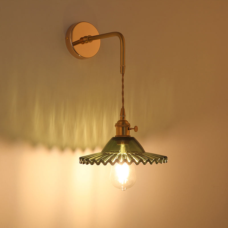 Schattierte Glastisch Wandlampe Vintage Einzel-Glühbirne Nachttisch Wandmontierte Lampe in Gold | Karnz