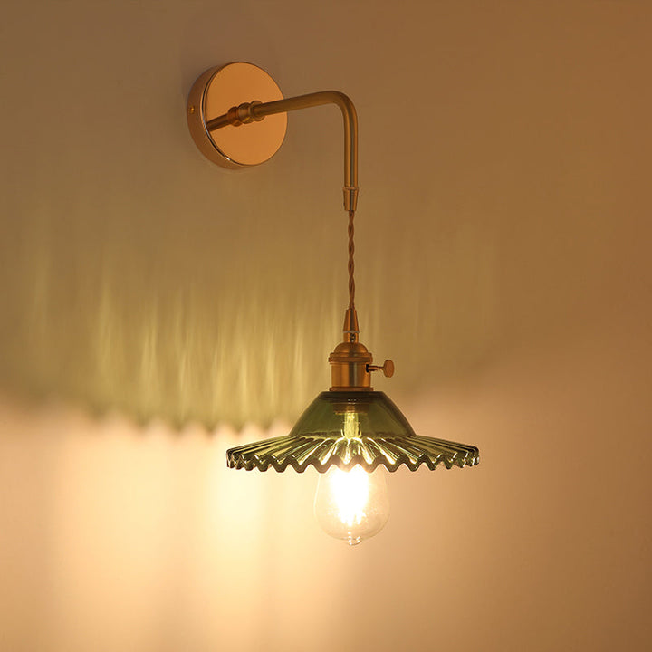 Schattierte Glastisch Wandlampe Vintage Einzel-Glühbirne Nachttisch Wandmontierte Lampe in Gold | Karnz