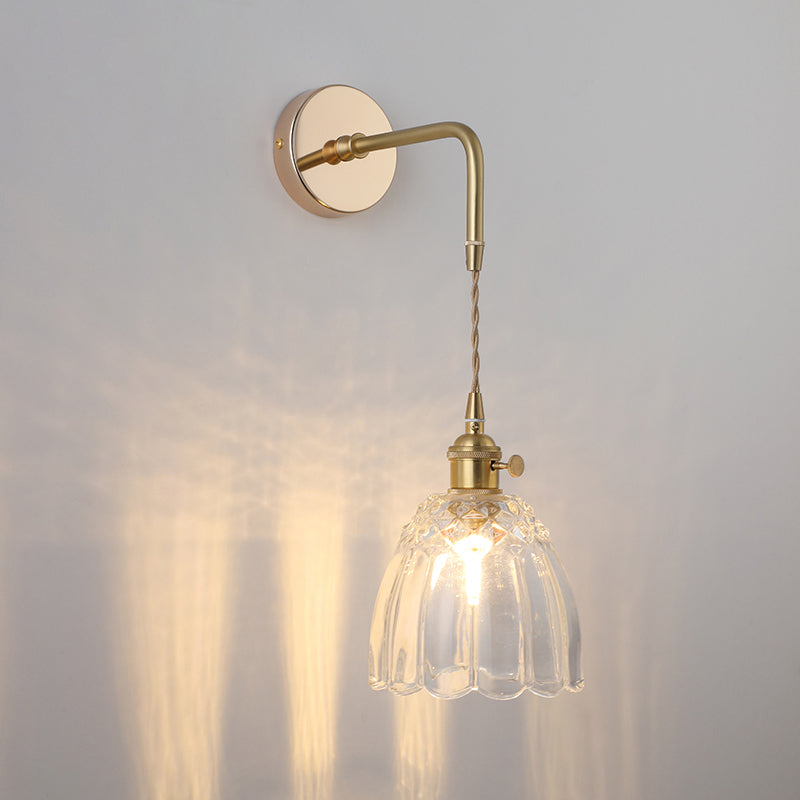 Schattierte Glastisch Wandlampe Vintage Einzel-Glühbirne Nachttisch Wandmontierte Lampe in Gold | Karnz
