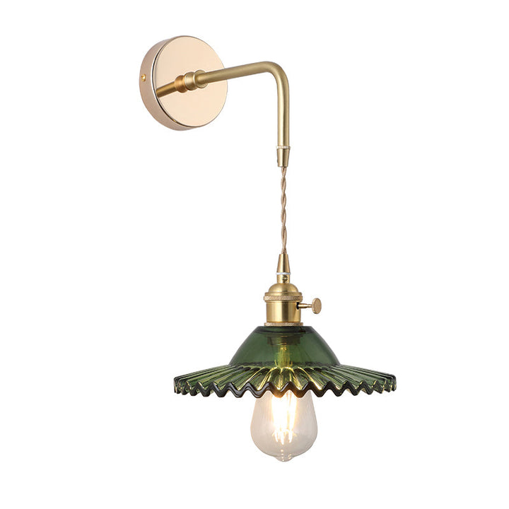Schattierte Glastisch Wandlampe Vintage Einzel-Glühbirne Nachttisch Wandmontierte Lampe in Gold | Karnz