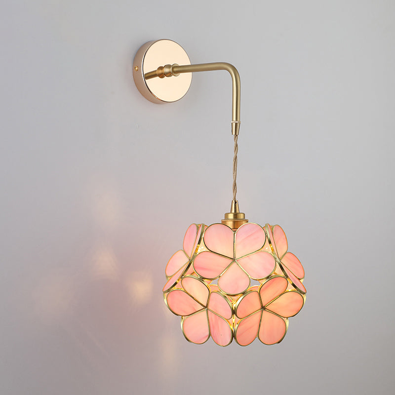 Schattierte Glastisch Wandlampe Vintage Einzel-Glühbirne Nachttisch Wandmontierte Lampe in Gold | Karnz