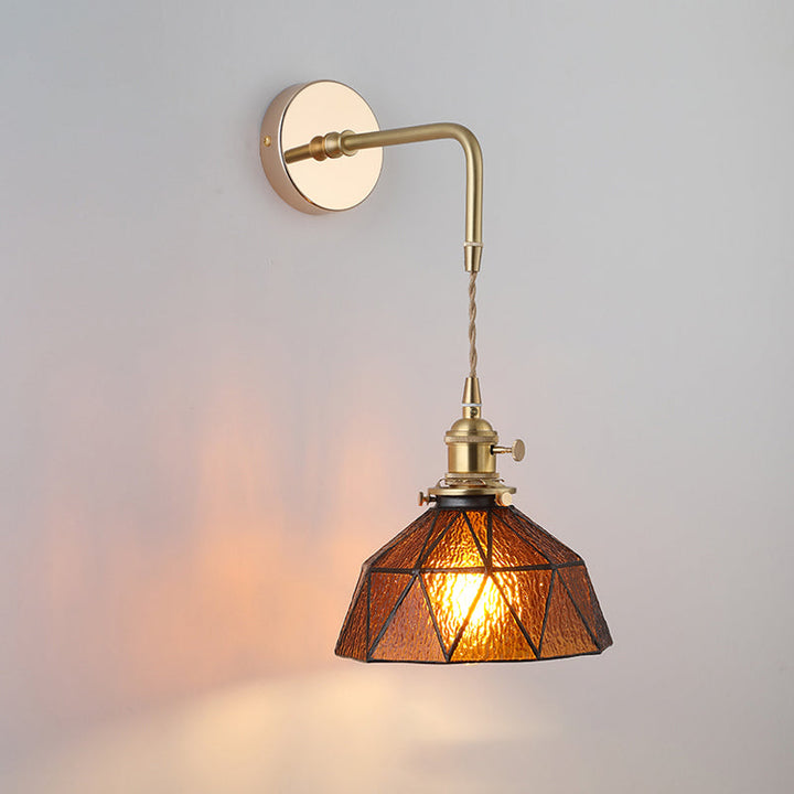 Schattierte Glastisch Wandlampe Vintage Einzel-Glühbirne Nachttisch Wandmontierte Lampe in Gold | Karnz