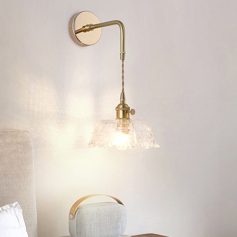 Schattierte Glastisch Wandlampe Vintage Einzel-Glühbirne Nachttisch Wandmontierte Lampe in Gold | Karnz