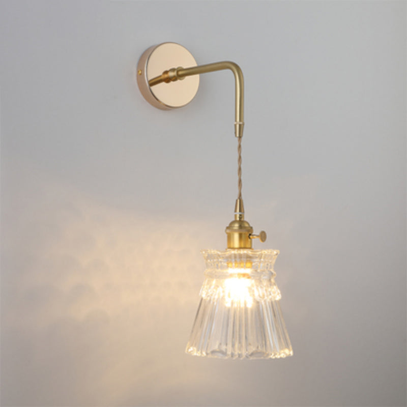 Schattierte Glastisch Wandlampe Vintage Einzel-Glühbirne Nachttisch Wandmontierte Lampe in Gold | Karnz