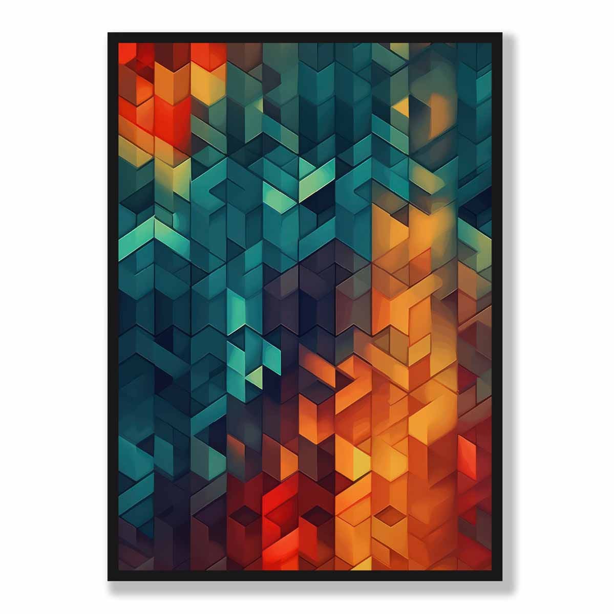 Abstrakter Kunstdruck geometrischer Formen, Blau, Orange und Rot Nr. 1