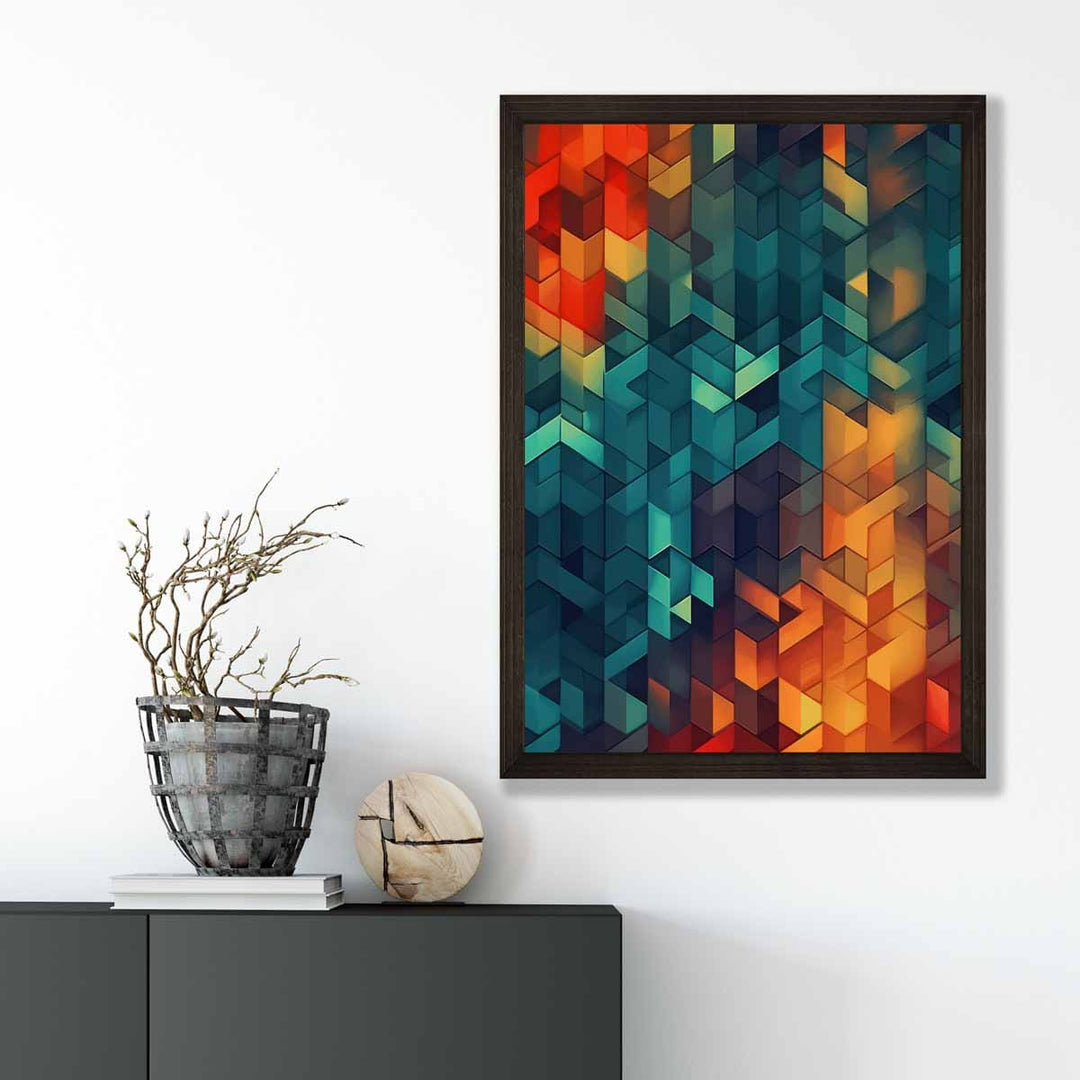 Abstrakter Kunstdruck mit geometrischen Formen, Blau, Orange und Rot Nr. 2