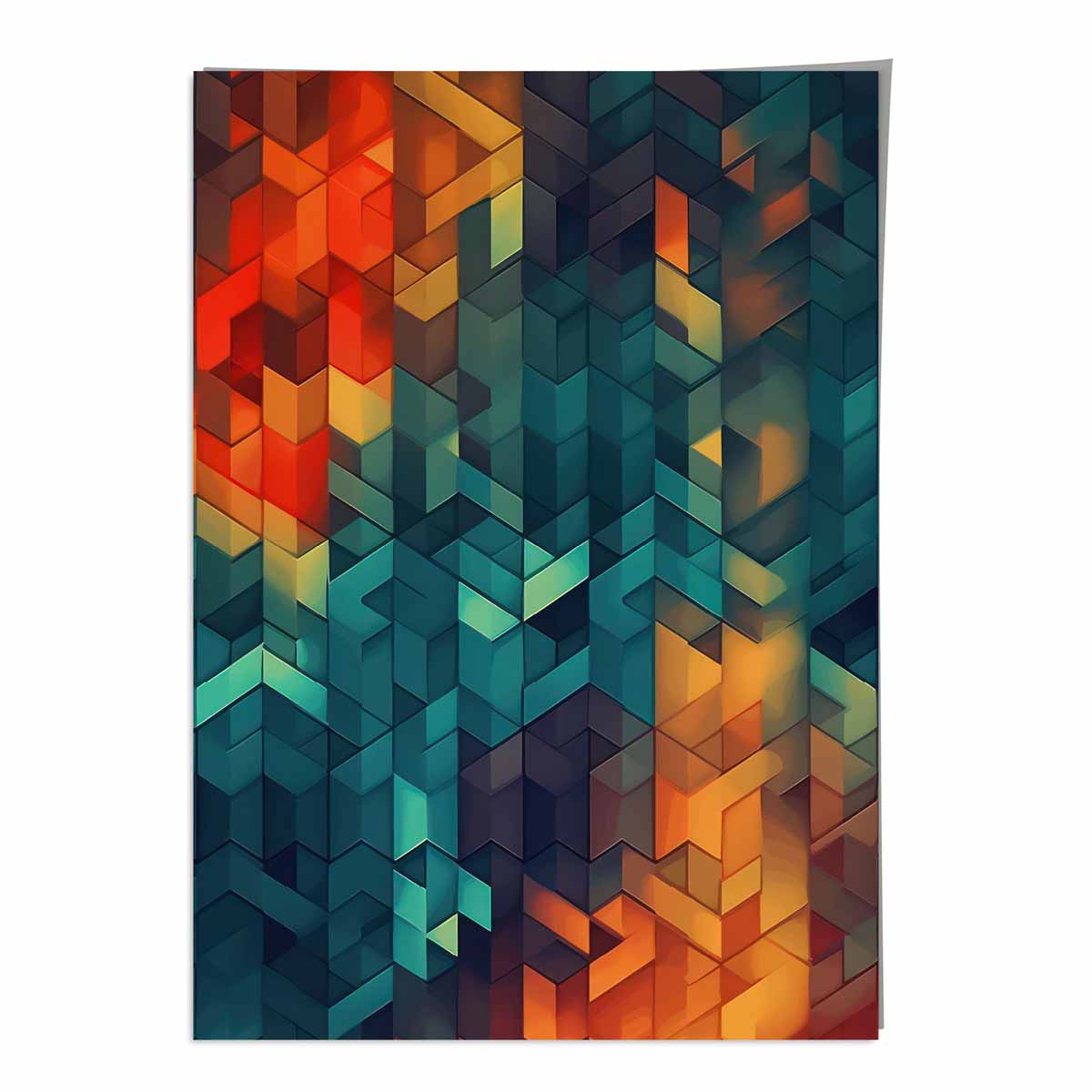 Abstrakter Kunstdruck mit geometrischen Formen, Blau, Orange und Rot, Nr. 3