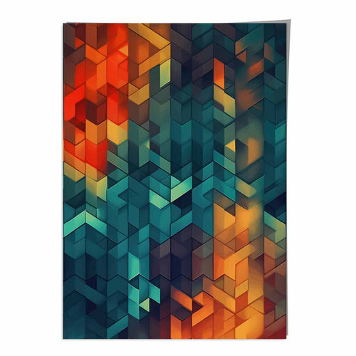 Abstrakter Kunstdruck mit geometrischen Formen, Blau, Orange und Rot, Nr. 3