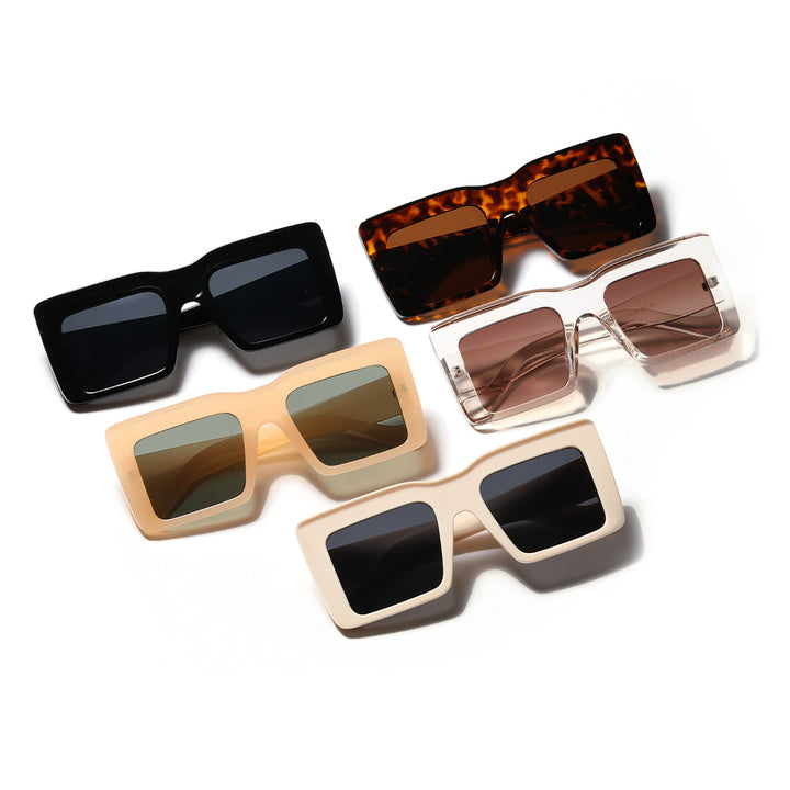 Damen quadratische Sonnenbrille mit transparentem Rahmen und UV-Schutz Karnz