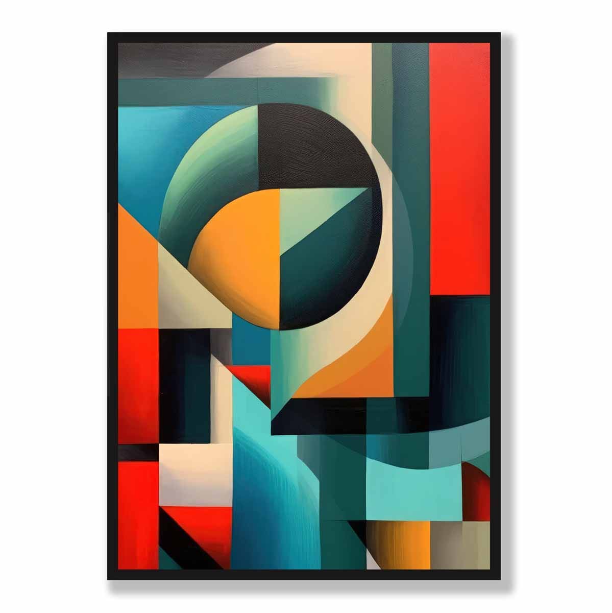 Abstrakter Kunstdruck mit farbenfrohen Formen, Blau, Rot, Orange Nr. 1