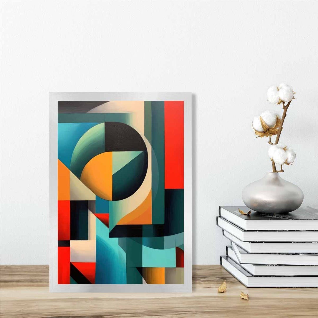 Abstrakter Kunstdruck mit farbenfrohen Formen, Blau, Rot, Orange Nr. 1