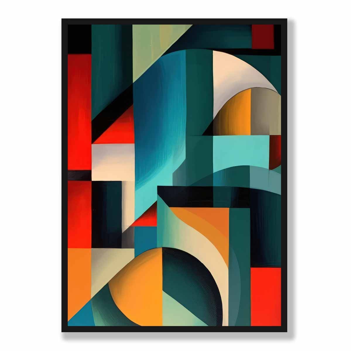 Abstrakter Kunstdruck mit farbenfrohen Formen, Blau, Rot, Orange Nr. 2