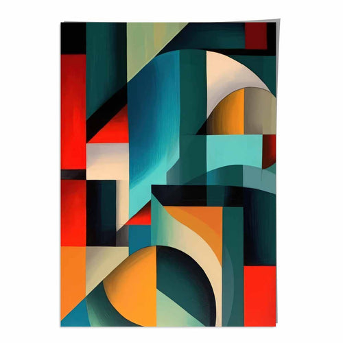 Abstrakter Kunstdruck mit farbenfrohen Formen, Blau, Rot, Orange Nr. 2