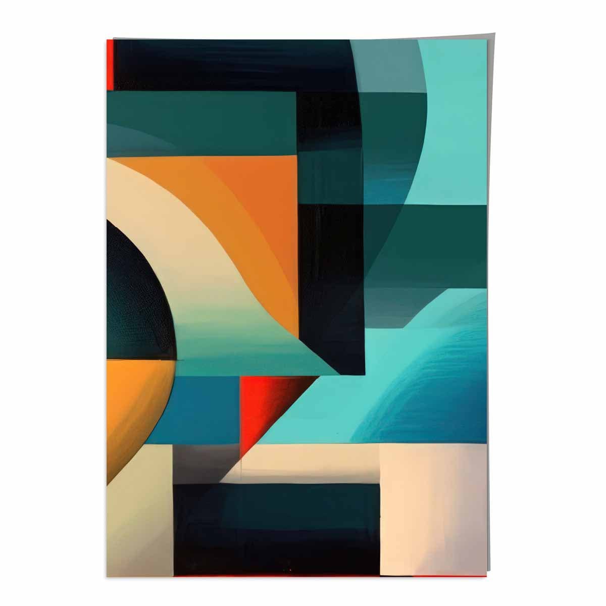Abstrakter Kunstdruck mit farbenfrohen Formen, Blau, Rot, Orange, Nr. 4
