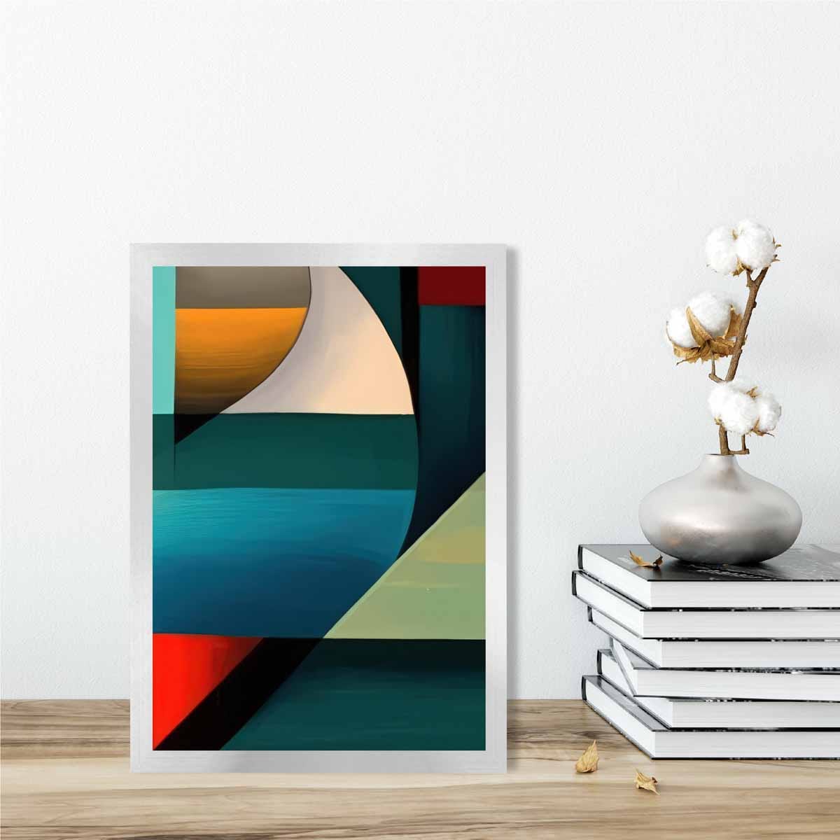 Abstrakter Kunstdruck mit farbenfrohen Formen, Blau, Rot, Orange, Nr. 5