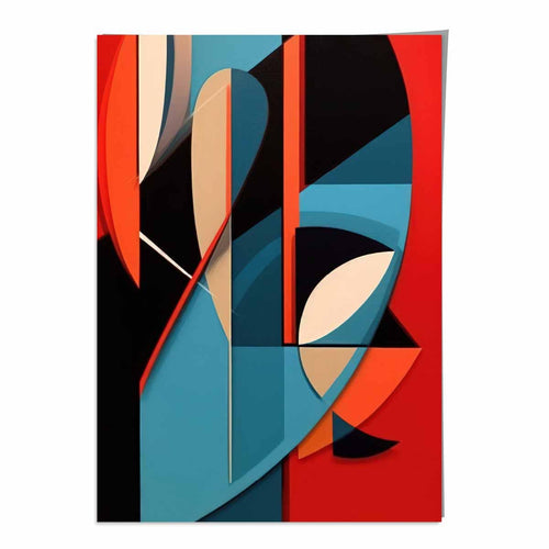 Abstrakter Kunstdruck mit farbenfrohen Formen, Blau, Rot, Beige Nr. 1