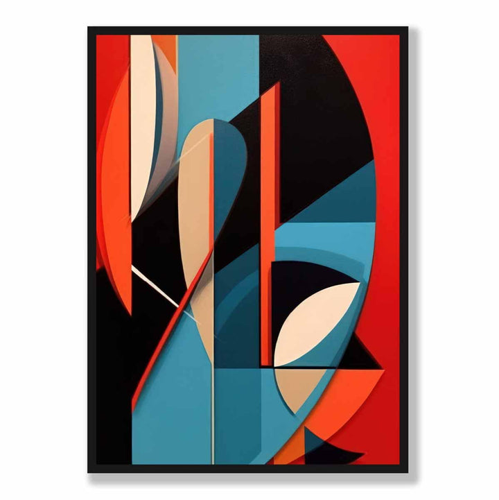 Abstrakter Kunstdruck mit farbigen Formen, Blau, Rot, Beige, Nr. 2