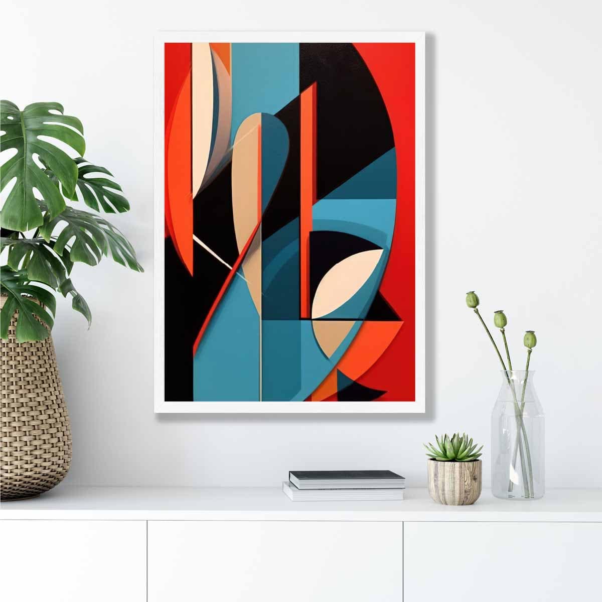 Abstrakter Kunstdruck mit farbigen Formen, Blau, Rot, Beige, Nr. 2