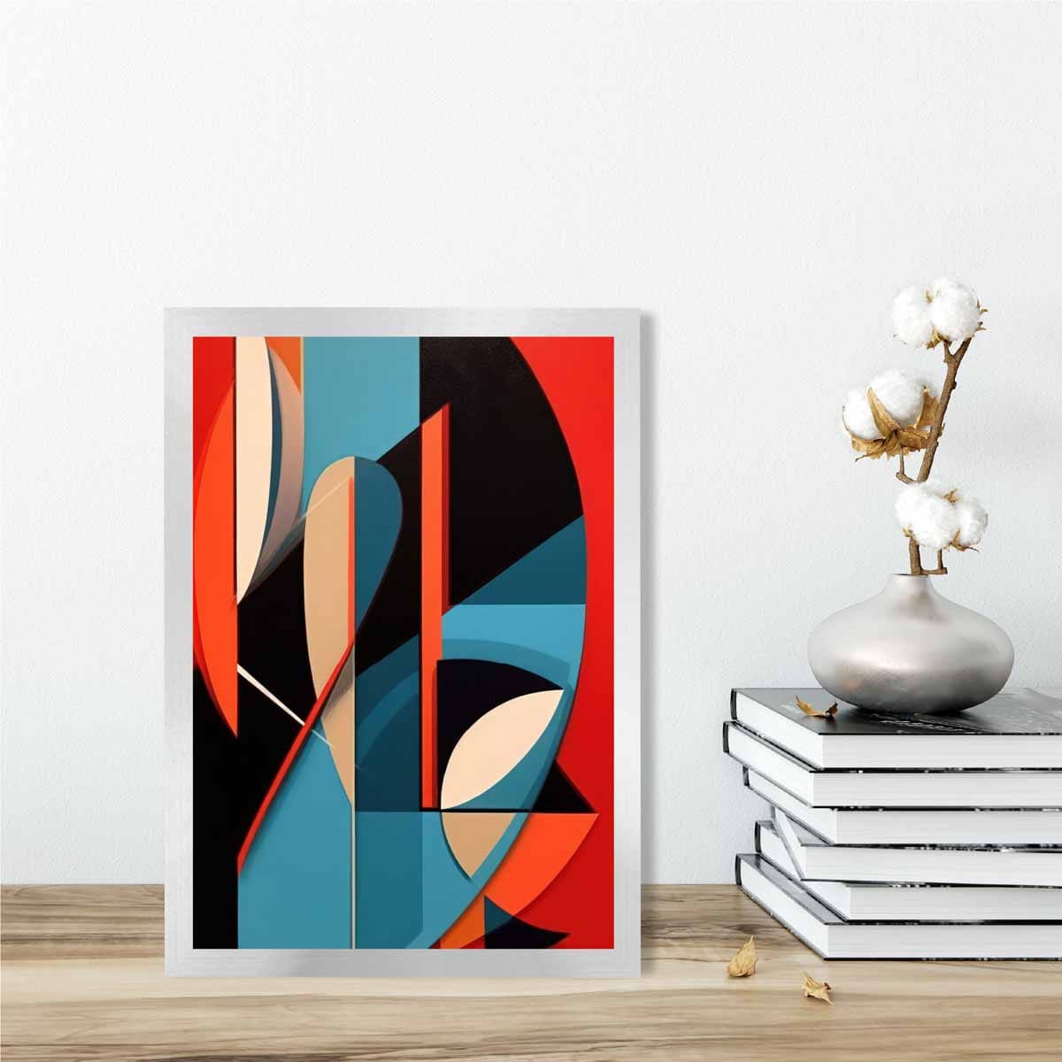 Abstrakter Kunstdruck mit farbigen Formen, Blau, Rot, Beige, Nr. 2