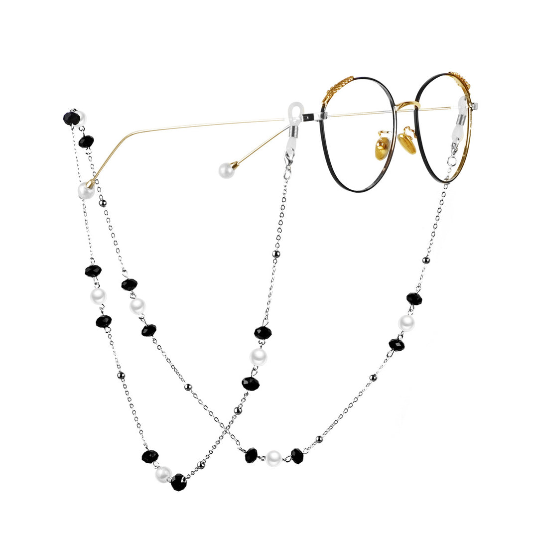 Elegante Perlen- und schwarze Schmuckbead-Brillen-Halskette Karnz