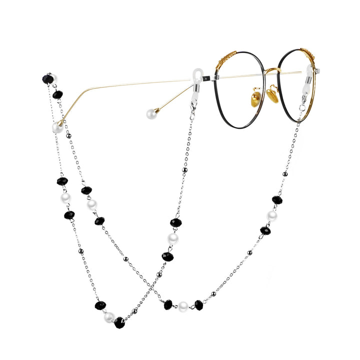 Elegante Perlen- und schwarze Schmuckbead-Brillen-Halskette Karnz