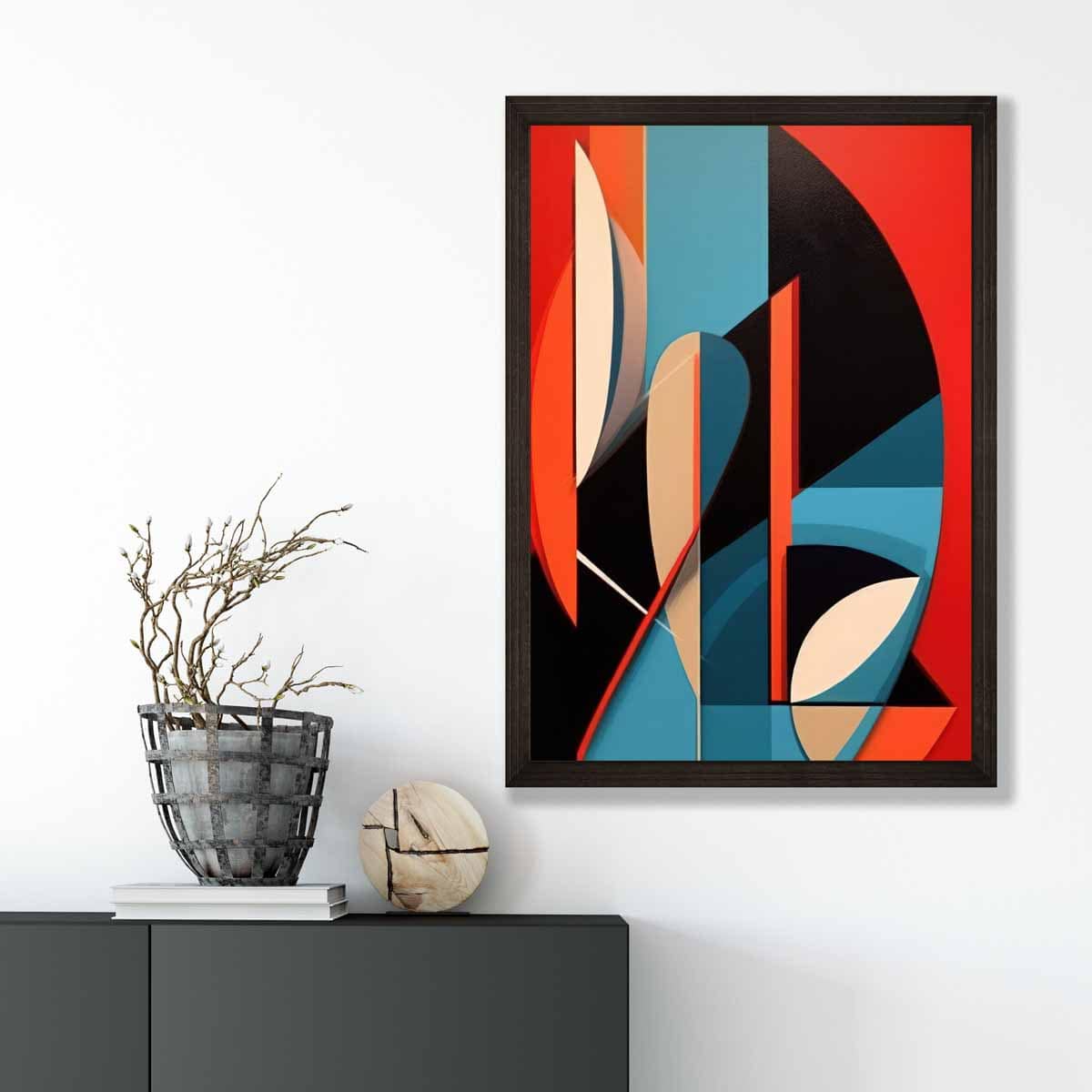 Abstrakter Kunstdruck mit farbenfrohen Formen, Blau, Rot, Beige, Nr. 3