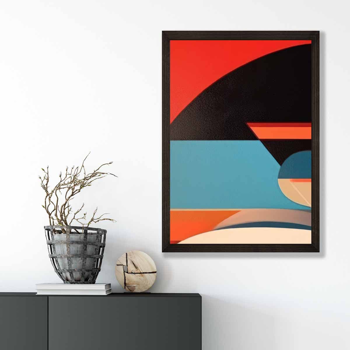 Abstrakter Kunstdruck mit farbenfrohen Formen, Blau, Rot, Beige, Nr. 4