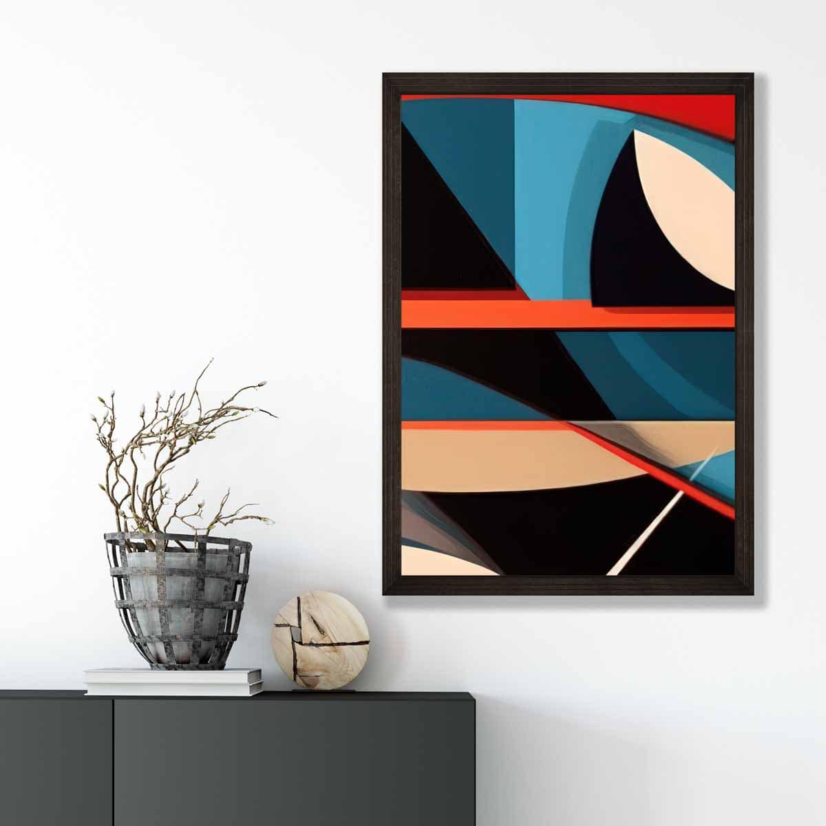 Abstrakter Kunstdruck mit farbenfrohen Formen, Blau, Rot, Beige, Nr. 5