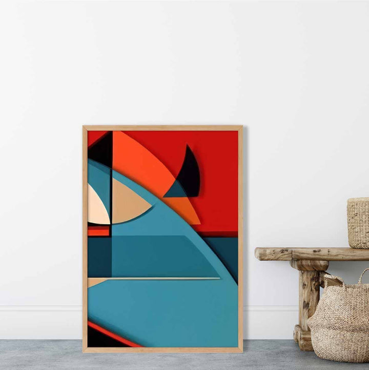 Abstrakter Kunstdruck mit farbenfrohen Formen, Blau, Rot, Beige, Nr. 6