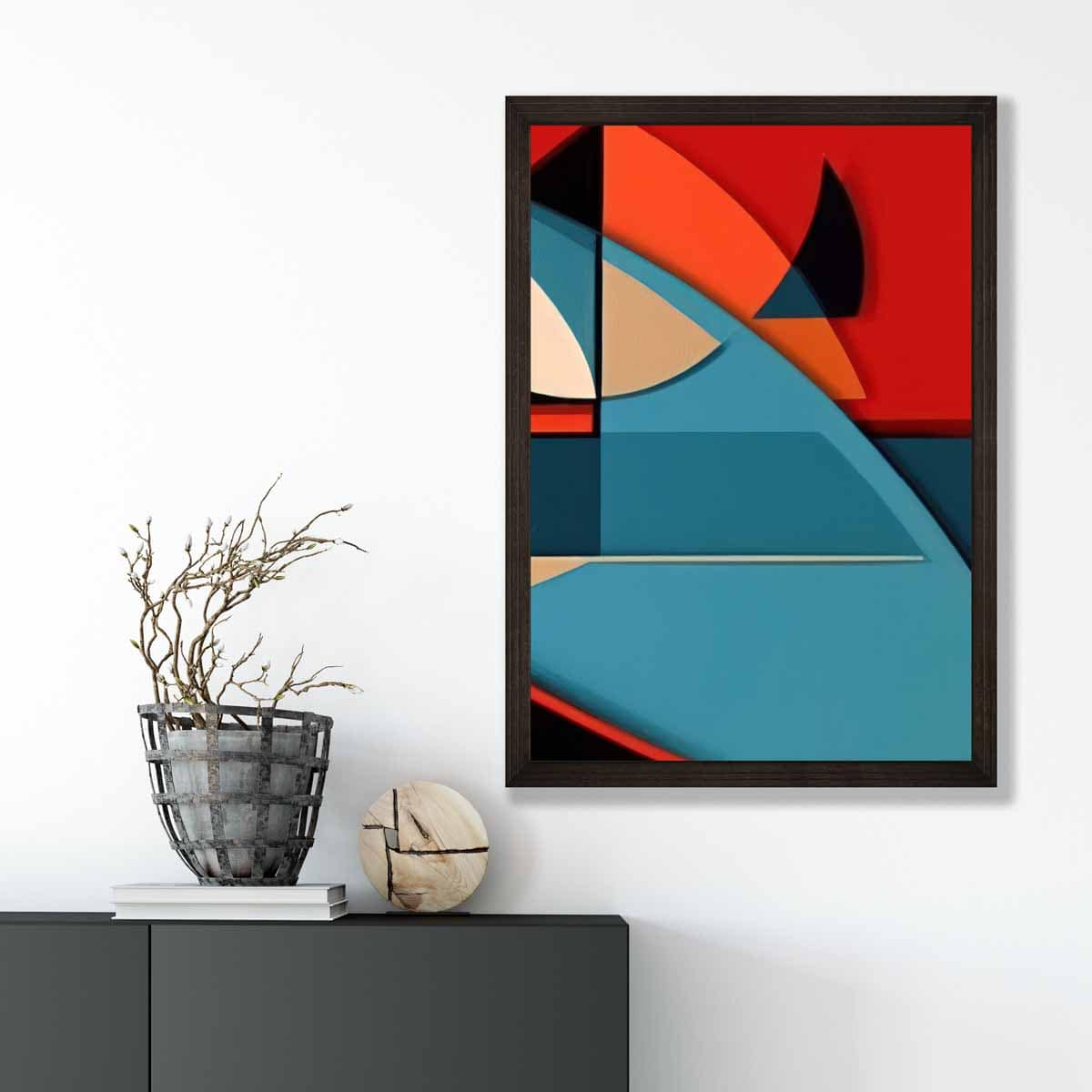 Abstrakter Kunstdruck mit farbenfrohen Formen, Blau, Rot, Beige, Nr. 6