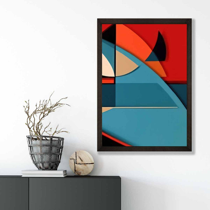 Abstrakter Kunstdruck mit farbenfrohen Formen, Blau, Rot, Beige, Nr. 6