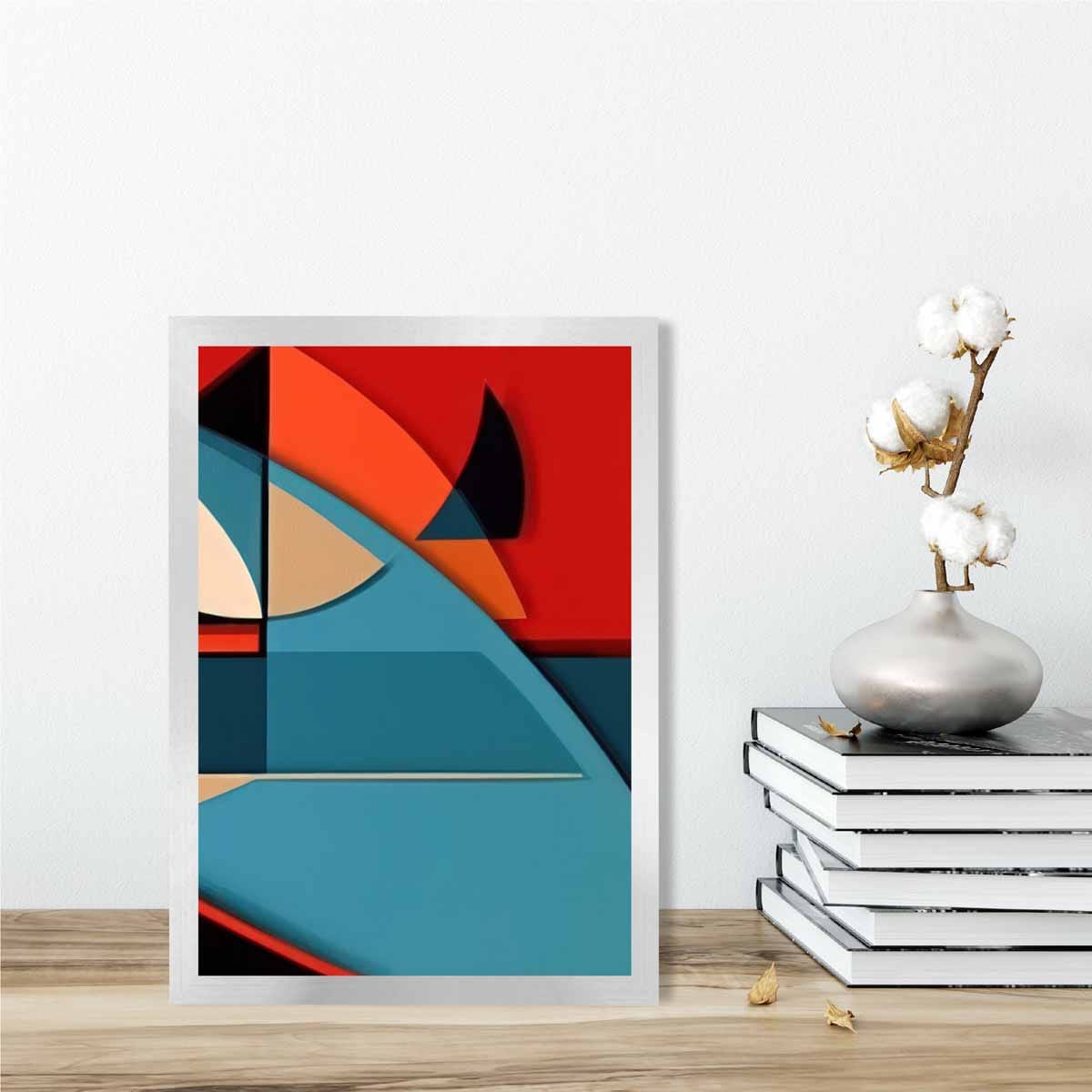 Abstrakter Kunstdruck mit farbenfrohen Formen, Blau, Rot, Beige, Nr. 6