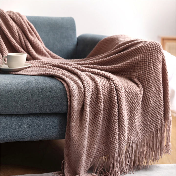 Dekorative Fransen Strickwurfdecke