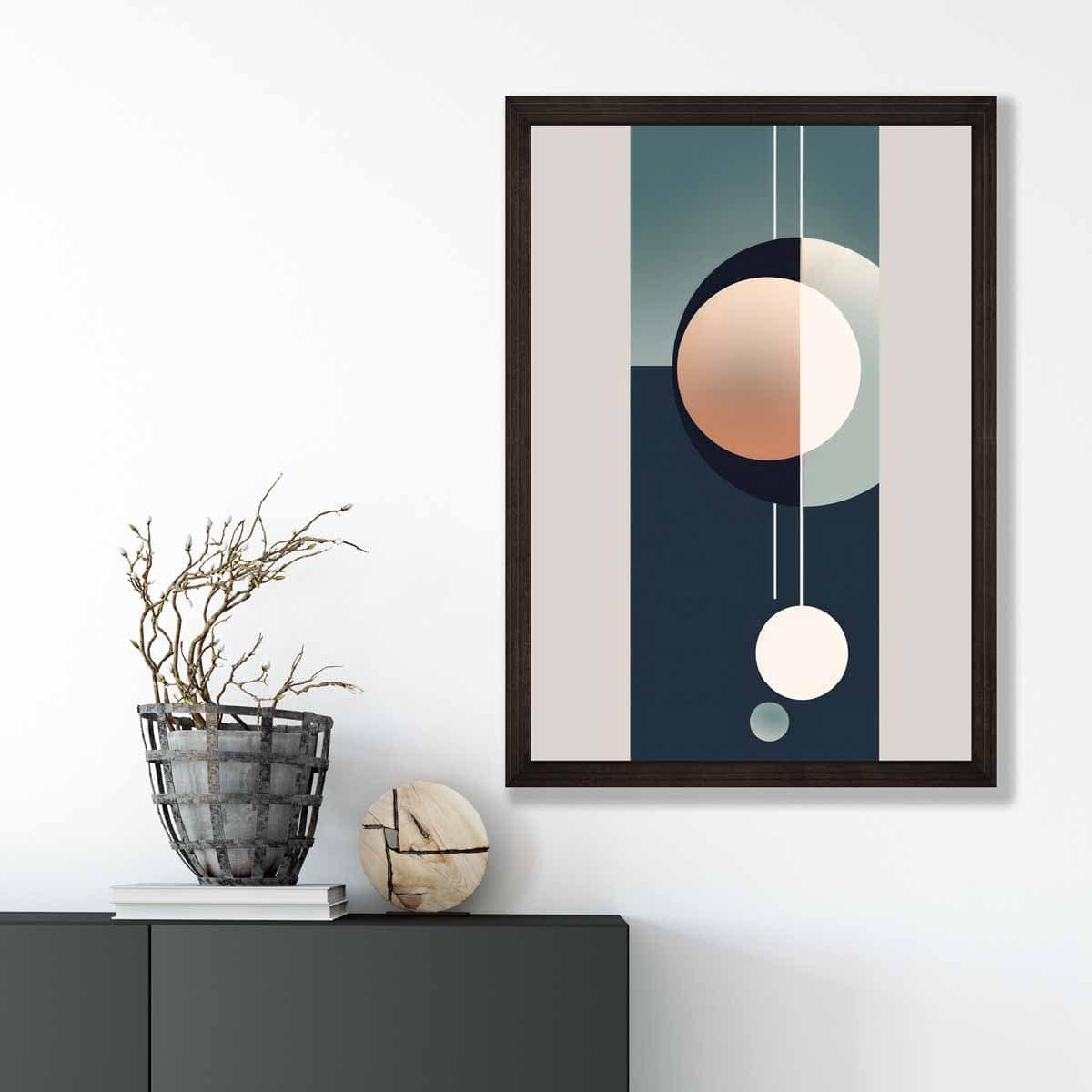 Abstrakte Formen Kunstdruck Marineblau Beige und Grau Nr. 1