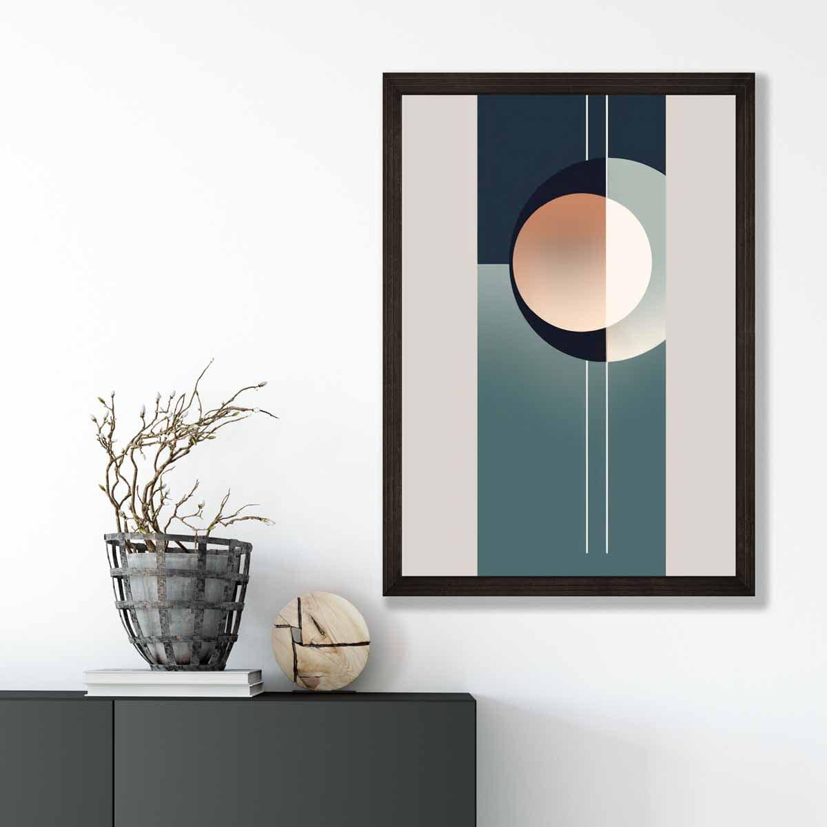 Abstrakte Formen Kunstdruck Marineblau Beige und Grau Nr. 2