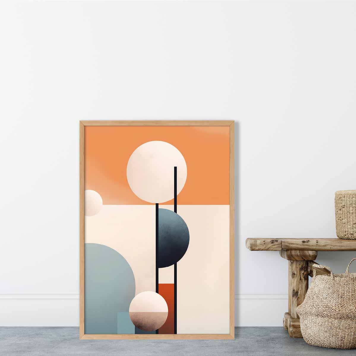 Abstrakte Formen Kunstdruck Marineblau, Orange und Beige Nr. 1
