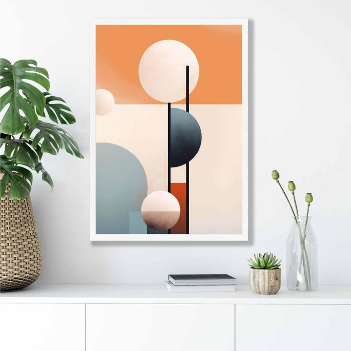 Abstrakte Formen Kunstdruck Marineblau, Orange und Beige Nr. 1