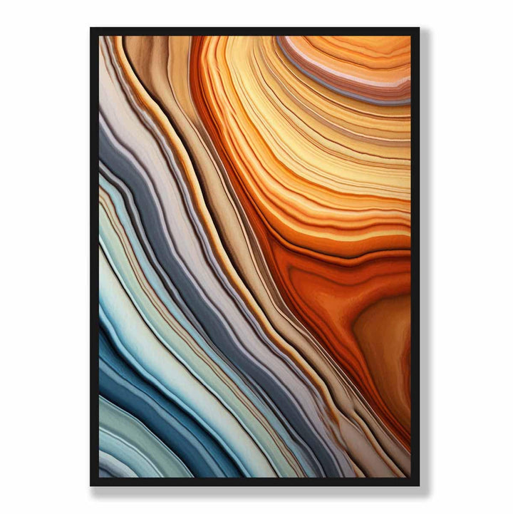 Abstrakter, fließender Kunstdruck in Blau und Orange Nr. 1