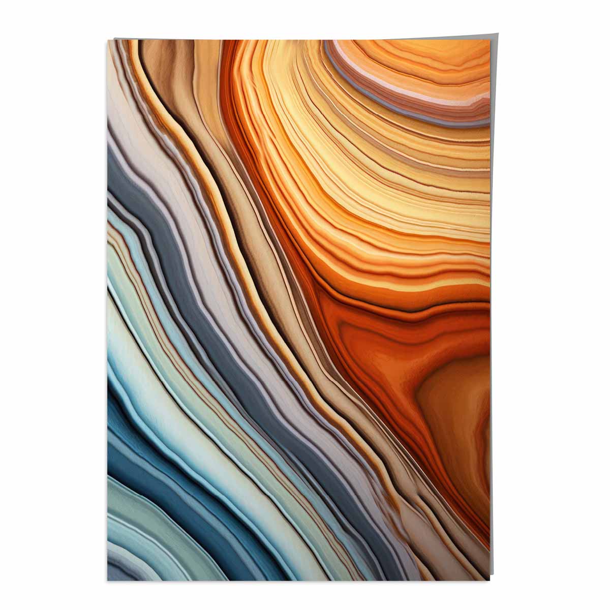 Abstrakter, fließender Kunstdruck in Blau und Orange Nr. 1