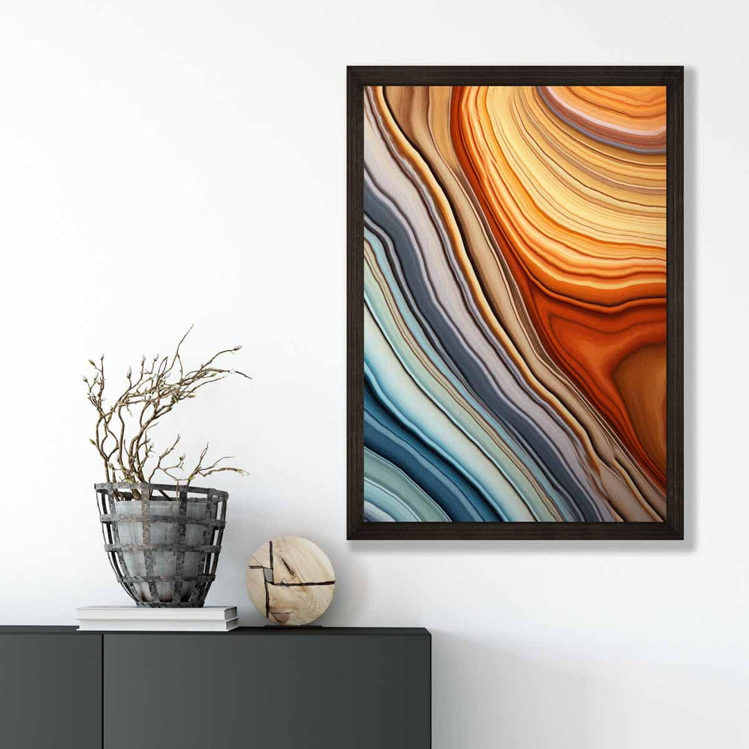 Abstrakter, fließender Kunstdruck in Blau und Orange Nr. 1