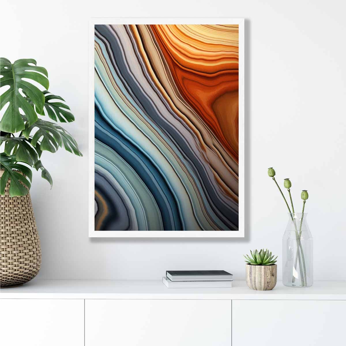 Abstrakter Flüssigkunstdruck Blau und Orange Nr. 2