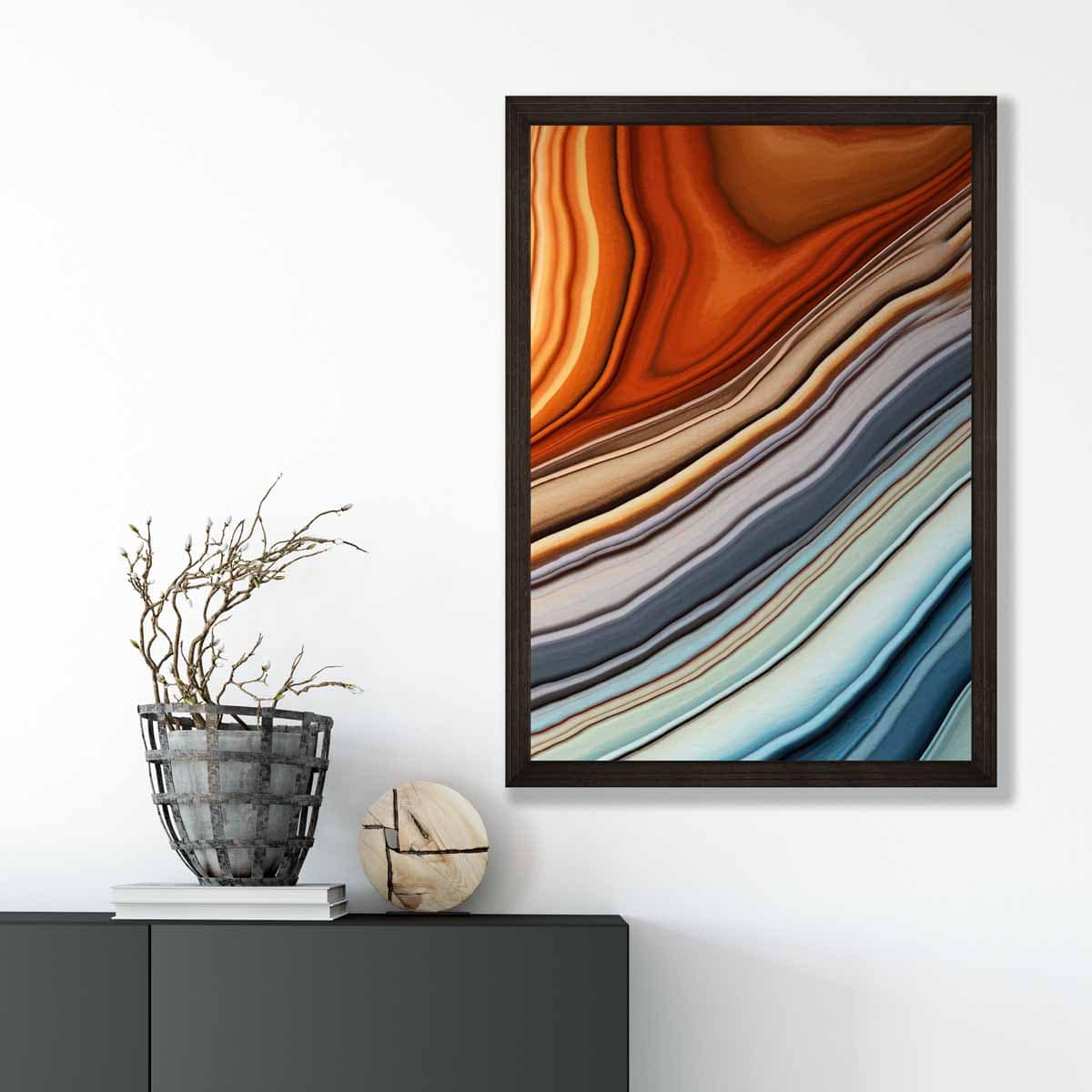 Abstrakter Fluid-Art-Druck Blau und Orange Nr. 3