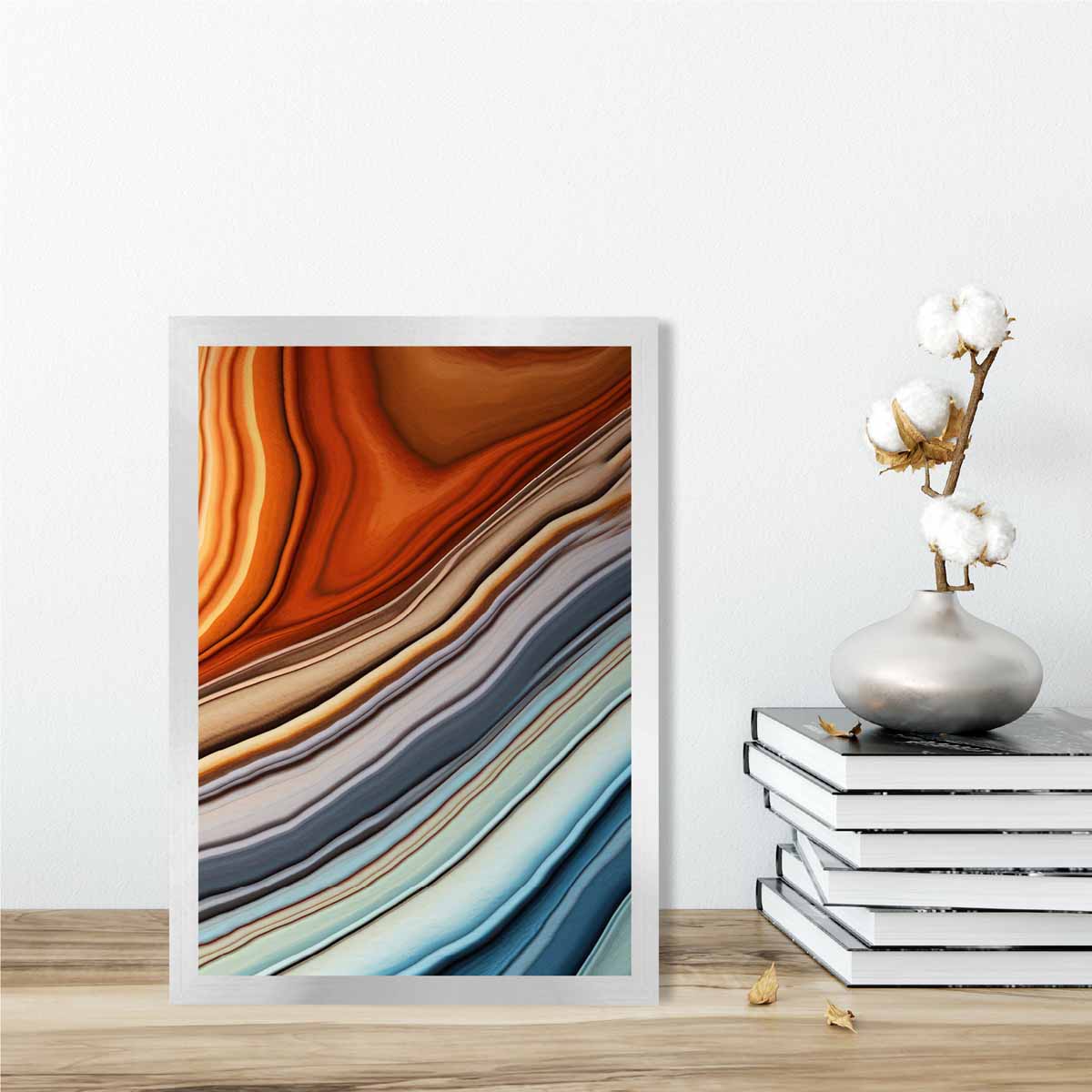 Abstrakter Fluid-Art-Druck Blau und Orange Nr. 3